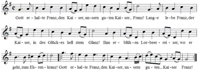 Kaiserhymne - Noten und 1. Strophe